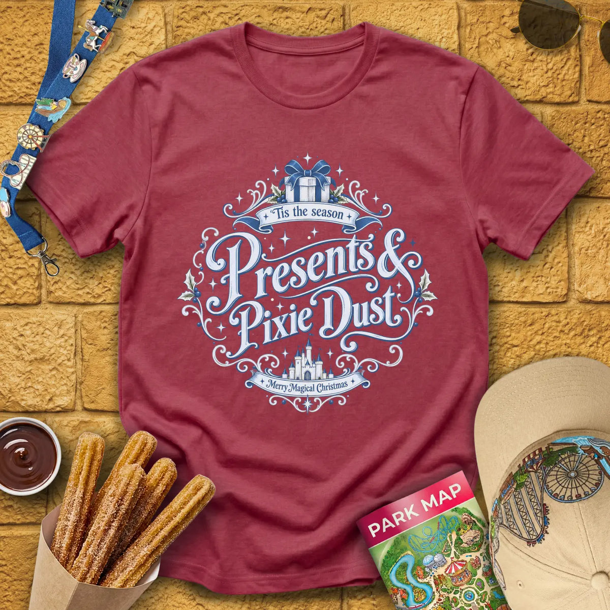 Presents & Pixie Dust [VictorianDiamond] T-Shirt for Theme Park Fans (Heather Cardinal)