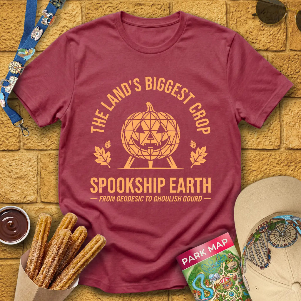Spookship Earth [Emblem] T-Shirt for Theme Park Fans (Heather Cardinal)