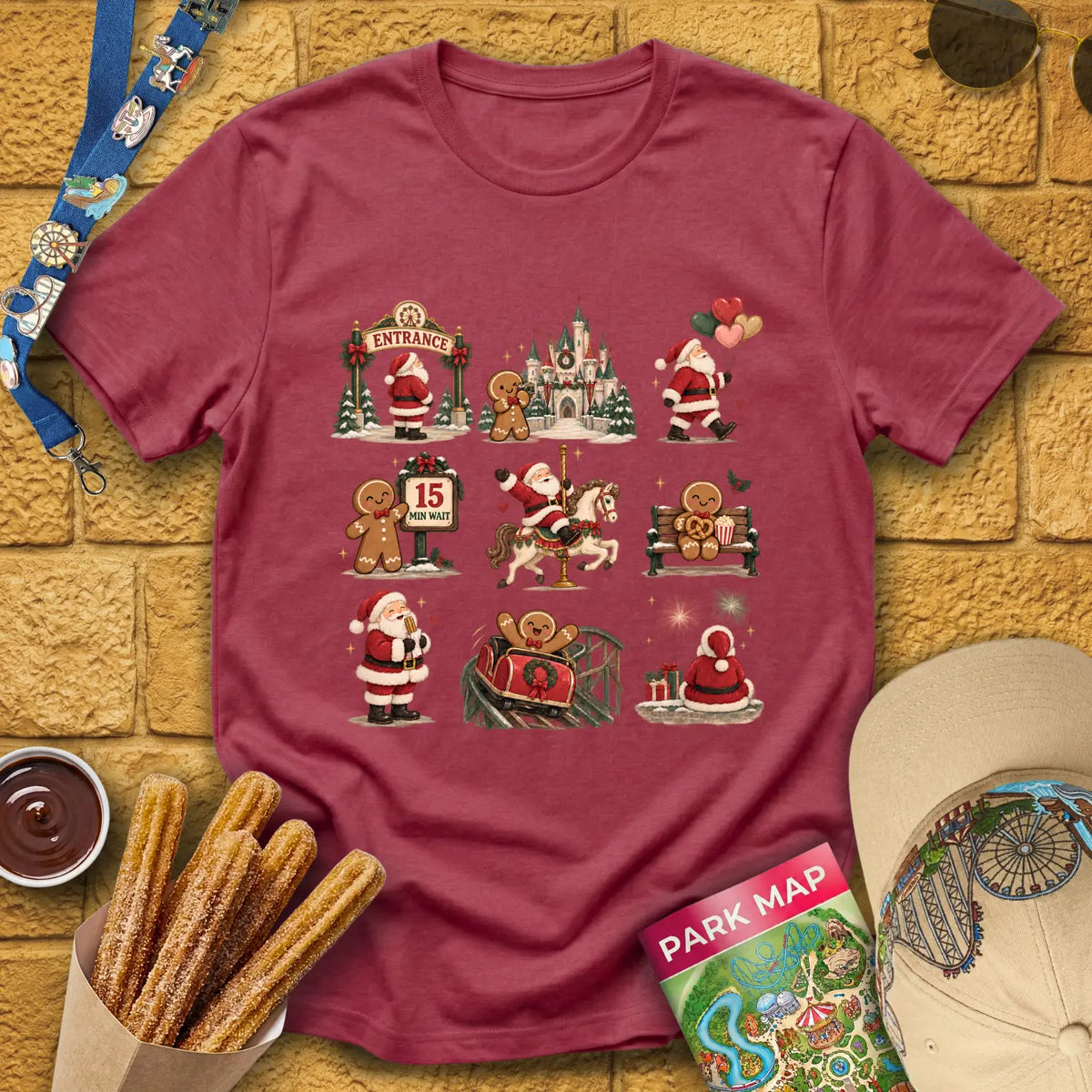 Xmas Park Day [RusticGrid] T-Shirt for Theme Park Fans (Heather Cardinal)