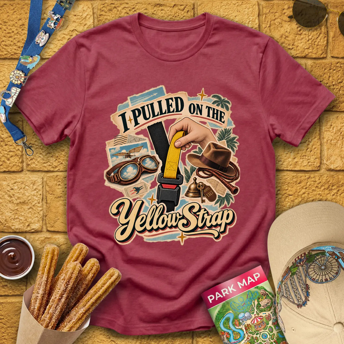 Yellow Strap [Vox] T-Shirt for Theme Park Fans (Heather Cardinal)