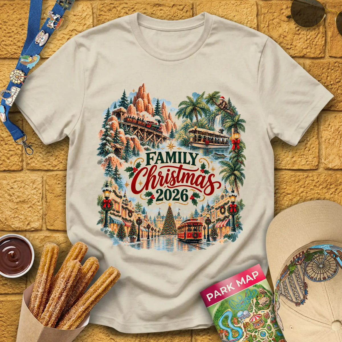 Family Christmas 2026 [Water] T-Shirt for Theme Park Fans (Sand)