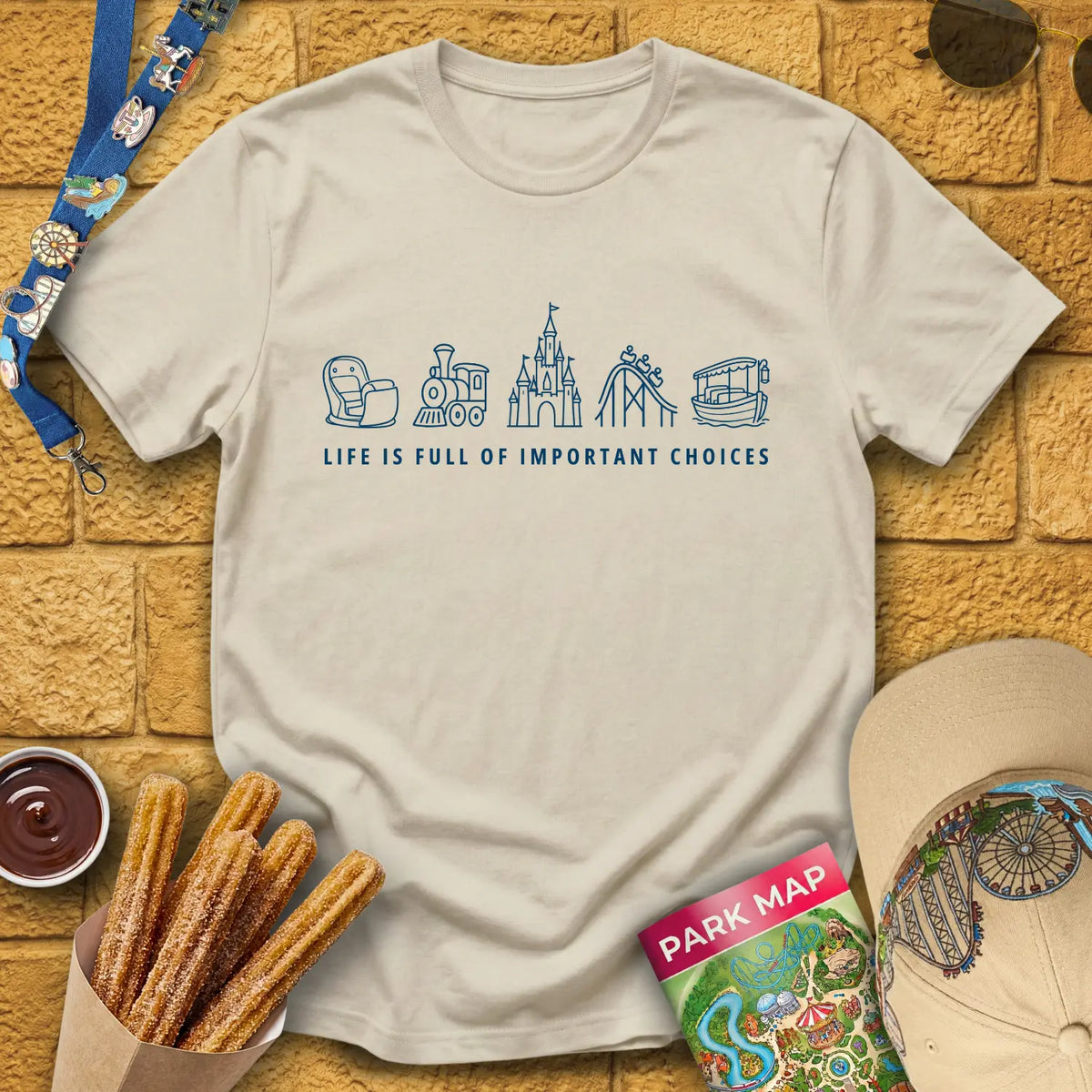 Important Choices [Sleek] T-Shirt for Theme Park Fans (Sand)