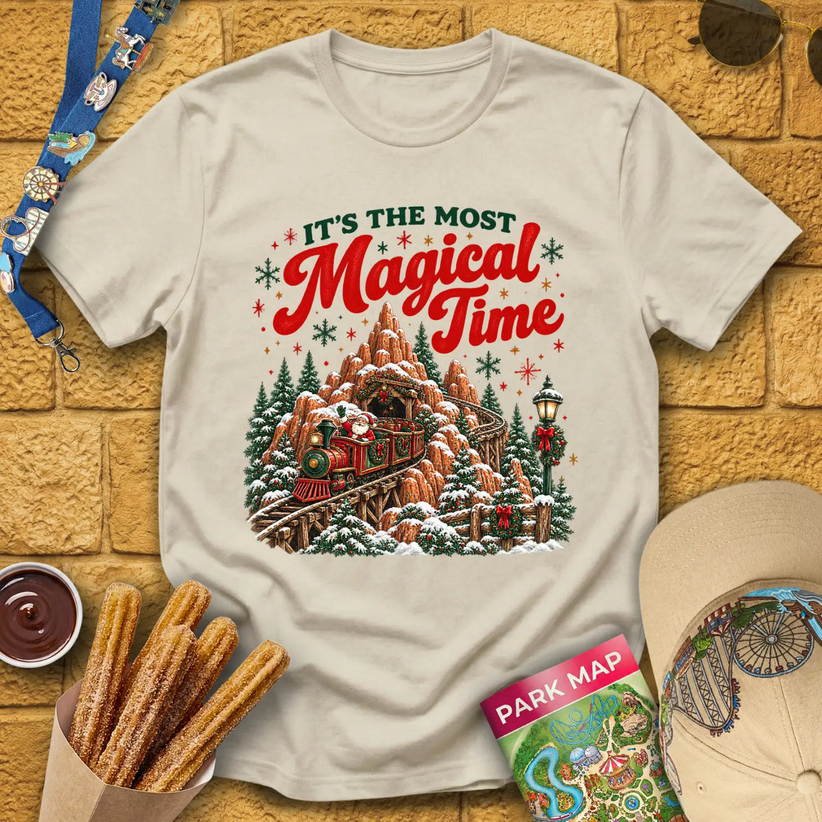 Magical Time Train [Retro] T-Shirt for Theme Park Fans (Sand)