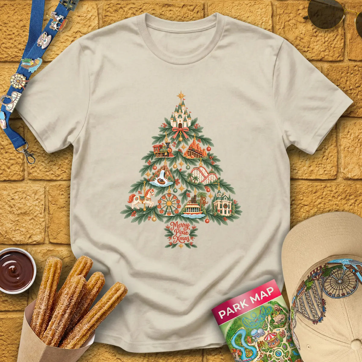 Merry Pixie Tree [FolkBoho] T-Shirt for Theme Park Fans (Sand)