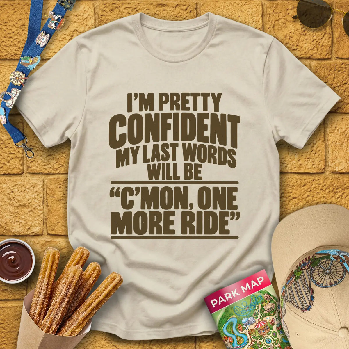 One More Ride [Bold] T-Shirt for Theme Park Fans (Sand)