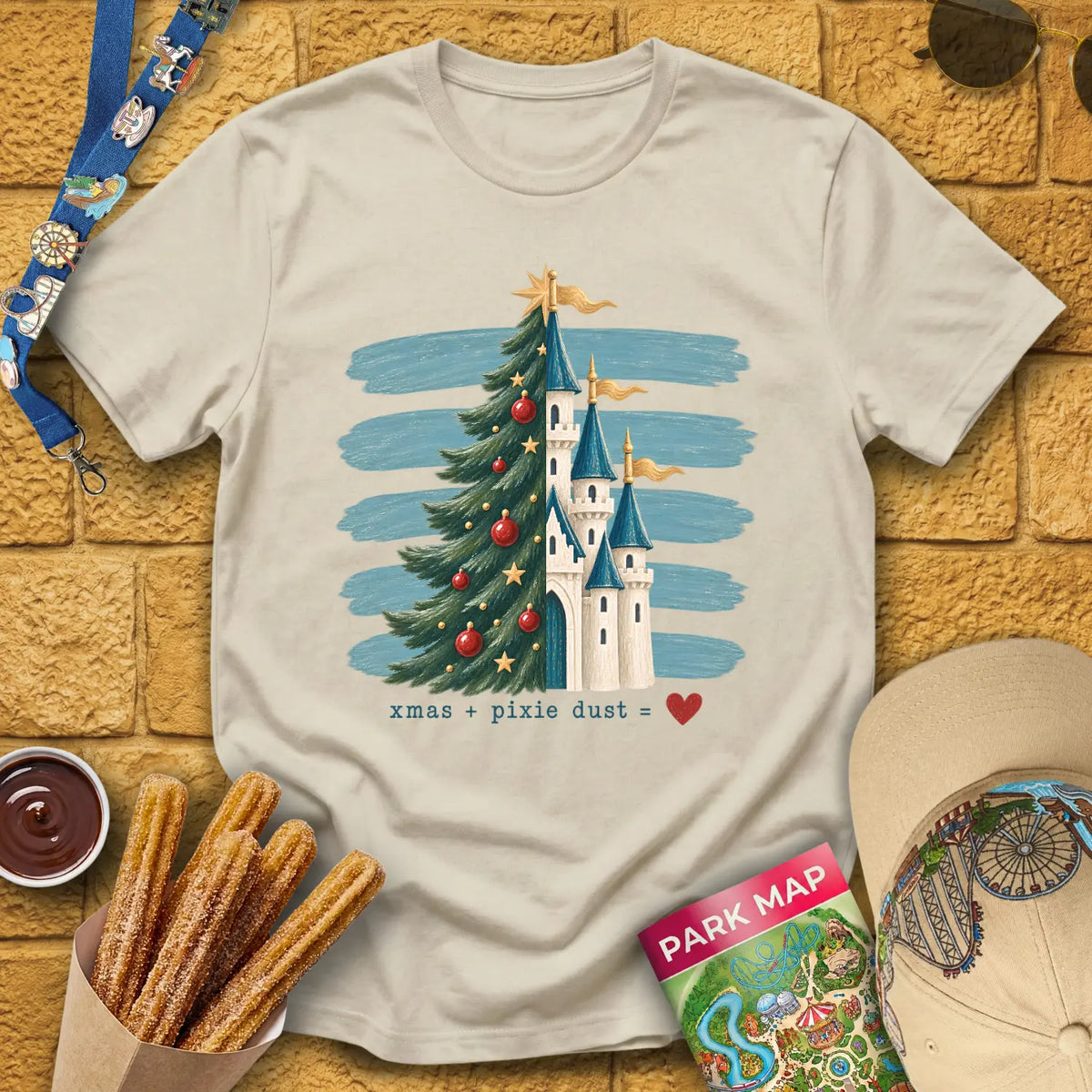 Tree & Castle [Rustic] T-Shirt for Theme Park Fans (Sand)