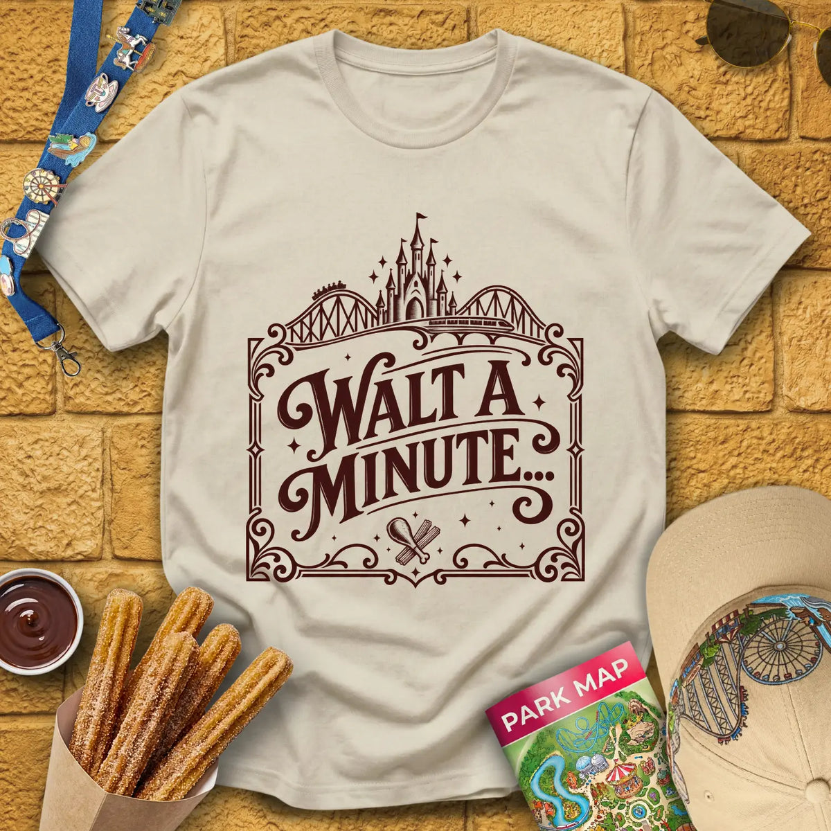 Walt A Minute... [Victorian] T-Shirt for Theme Park Fans (Sand)