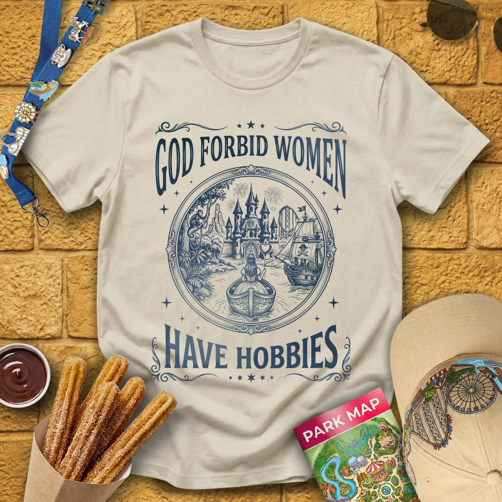 Women Hobbies [RetroArtsy] T-Shirt for Theme Park Fans (Sand)