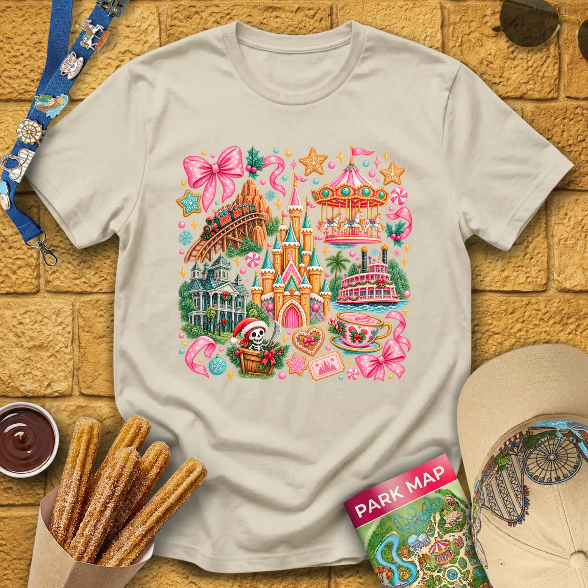 Xmas Theme Park [Cutesy] T-Shirt for Theme Park Fans (Sand)