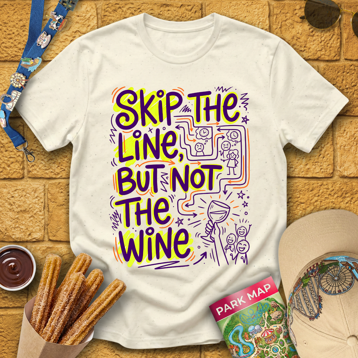 Skip Line, Not Wine 2 [Doodle] T-Shirt