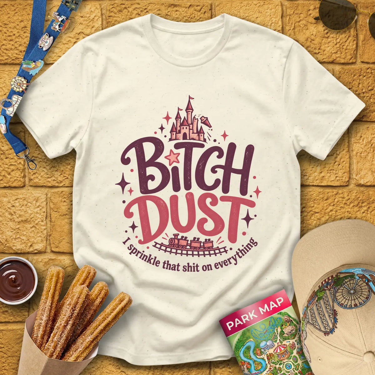 B Dust [Artsy] T-Shirt for Theme Park Fans (Natural)