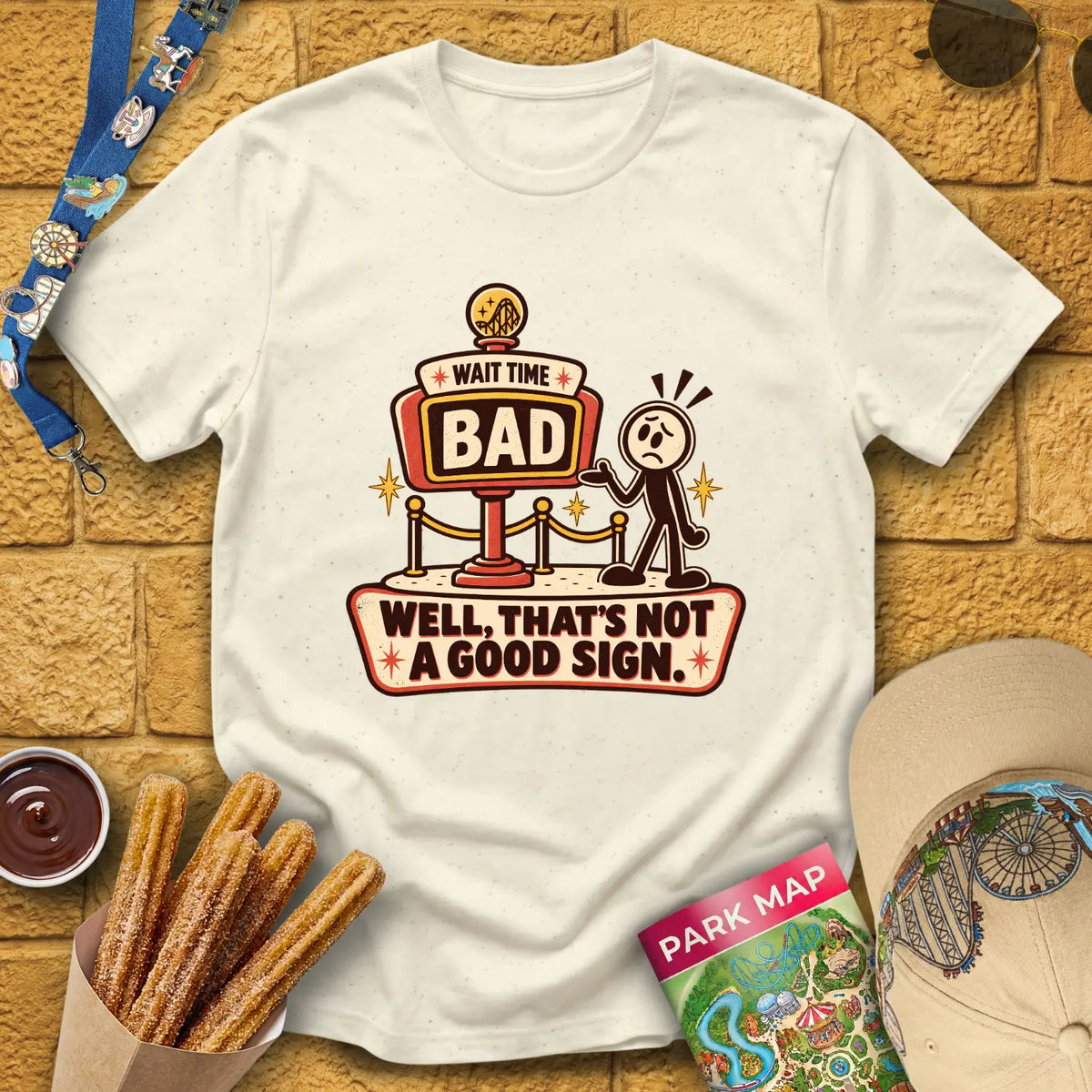Bad Wait Time [RetroIllu] T-Shirt for Theme Park Fans (Natural)