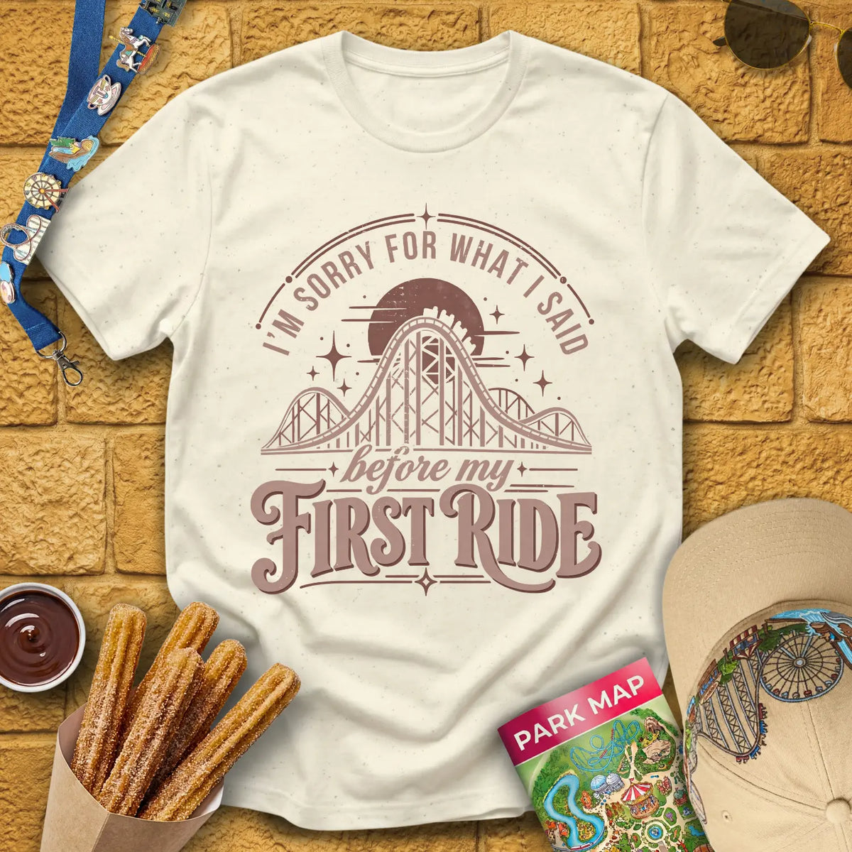 Before First Ride [MidCen] T-Shirt for Theme Park Fans (Natural)