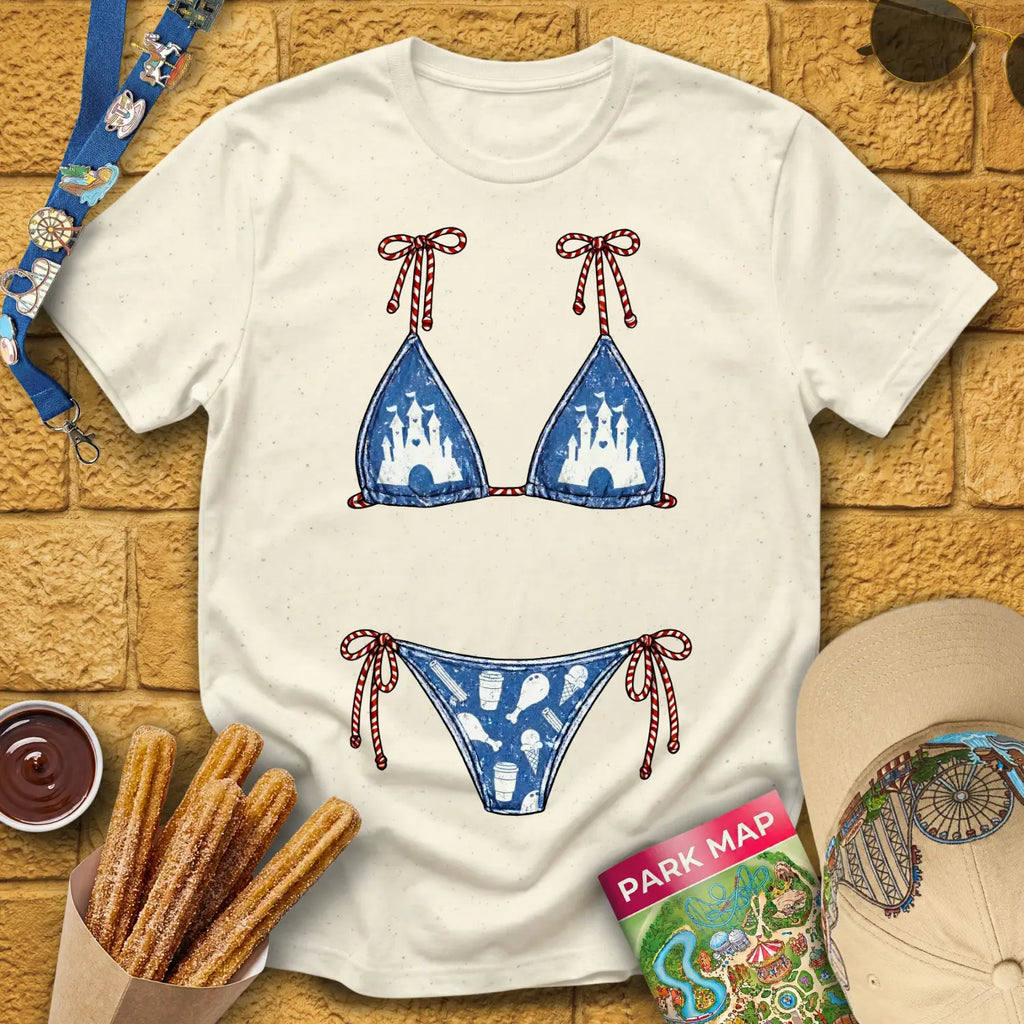 Bikini [Distressed] T-Shirt for Theme Park Fans (Natural)