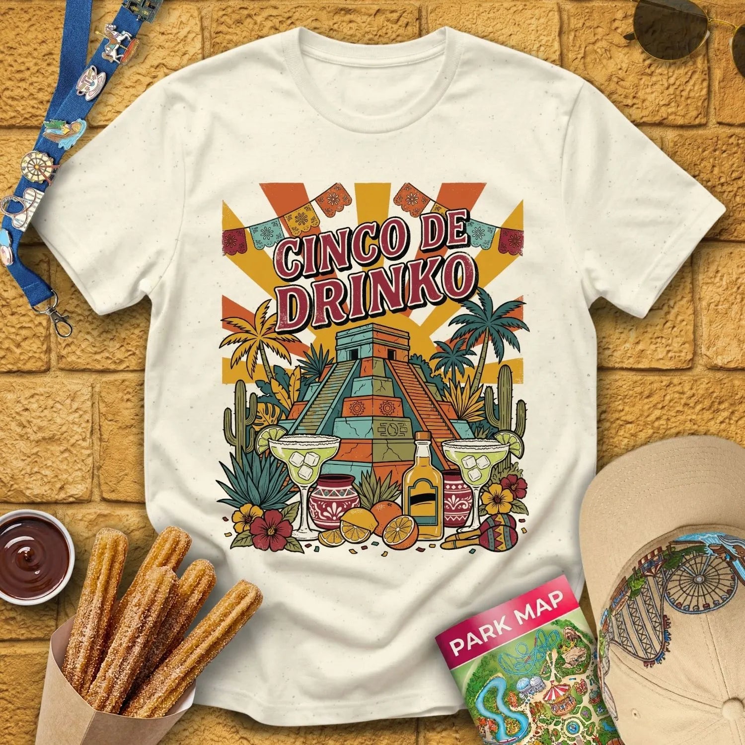 Cinco De Drinko [RetroPoster] T-Shirt for Theme Park Fans (Natural)