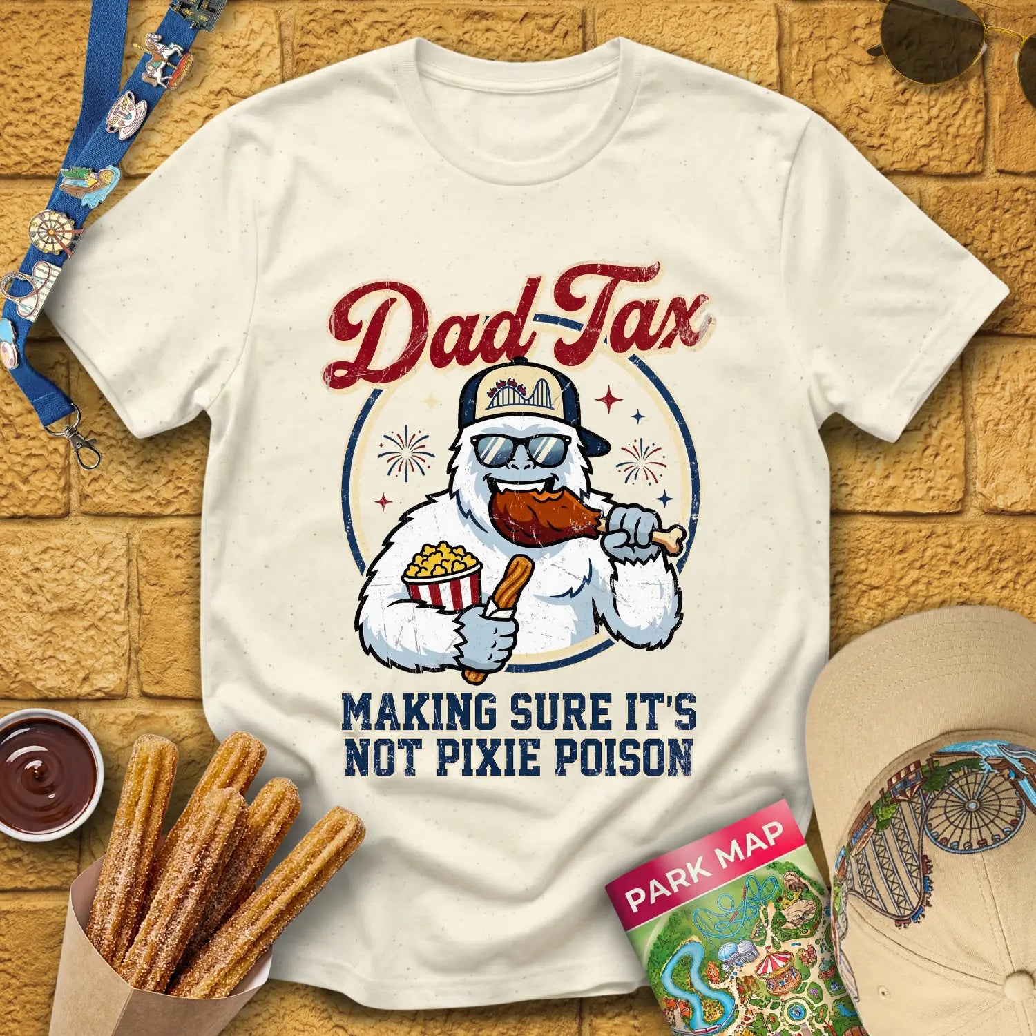 Dad Tax [Badge] T-Shirt for Theme Park Fans (Natural)