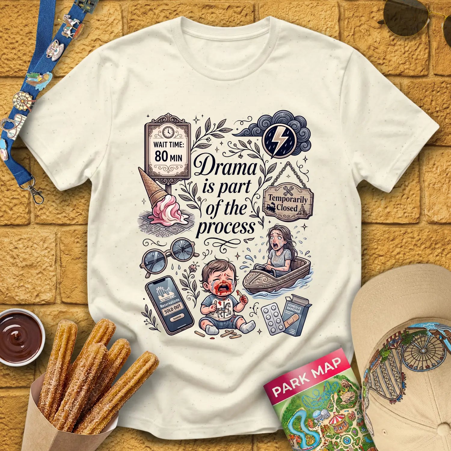 Drama Process [ArtComic] T-Shirt for Theme Park Fans (Natural)