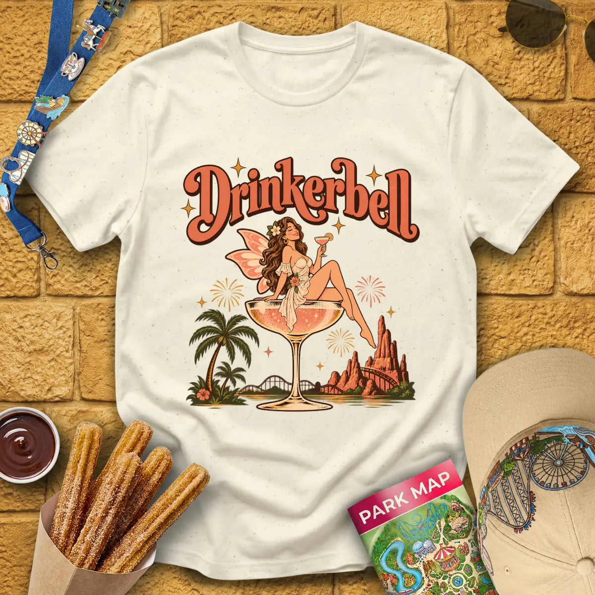 Drinkerbell [70s] T-Shirt for Theme Park Fans (Natural)
