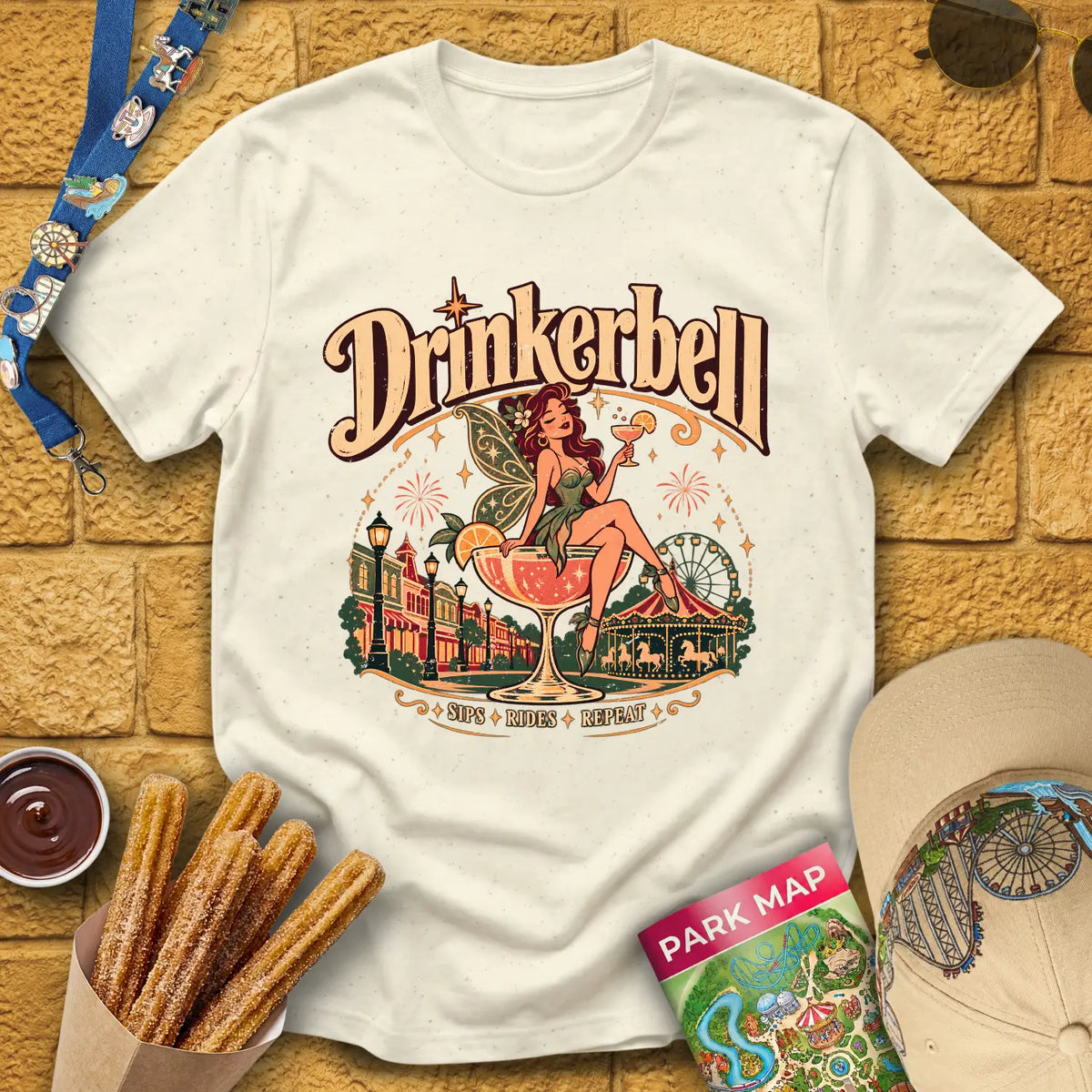 Drinkerbell [Vintage] T-Shirt for Theme Park Fans (Natural)