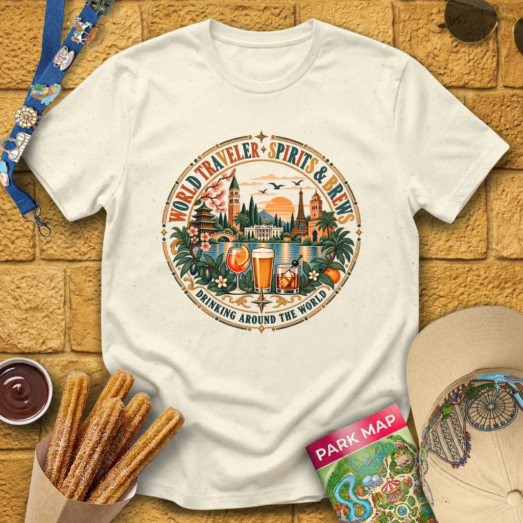 Drinking Around The World [Boho] T-Shirt for Theme Park Fans (Natural)