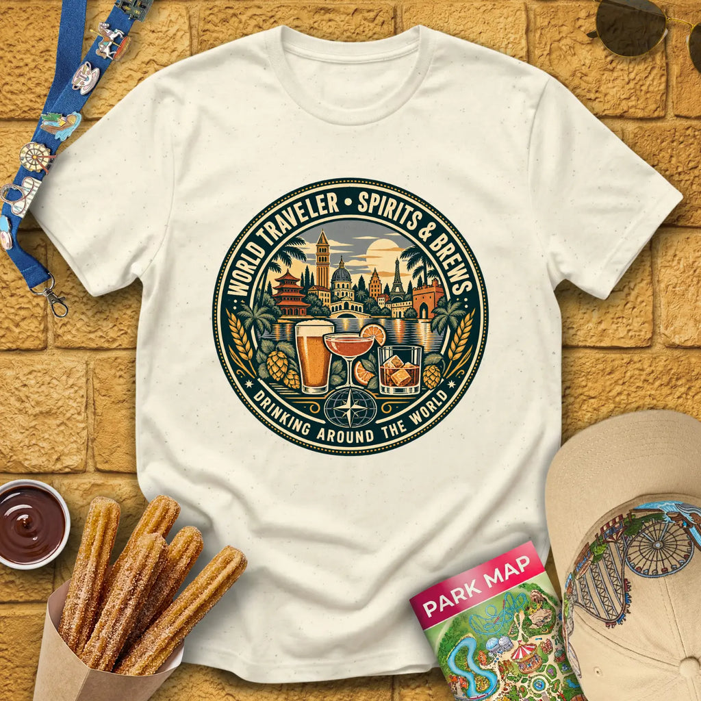 Drinking Around The World [Retro] T-Shirt for Theme Park Fans (Natural)