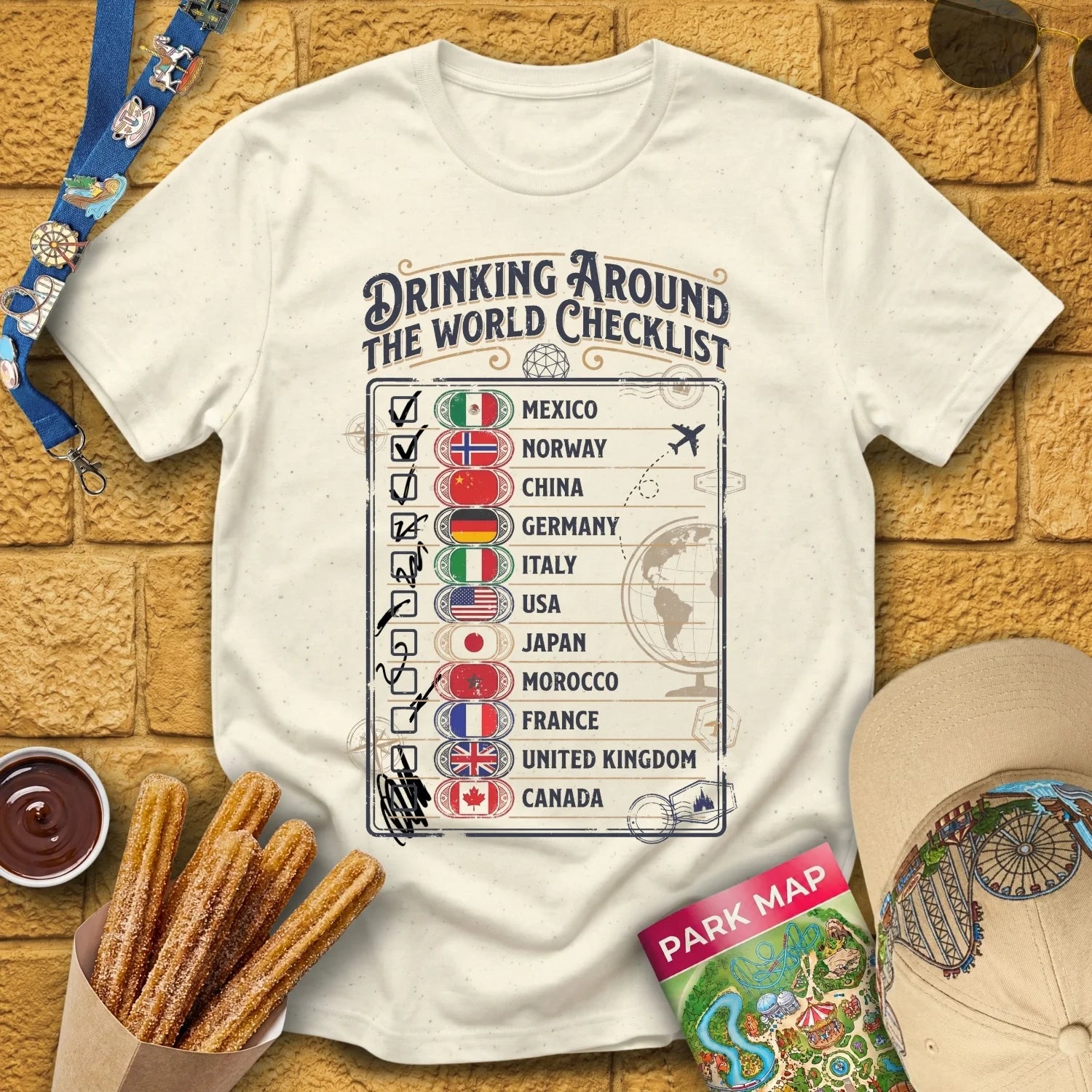 Drinking Checklist [Voyage] T-Shirt for Theme Park Fans (Natural)