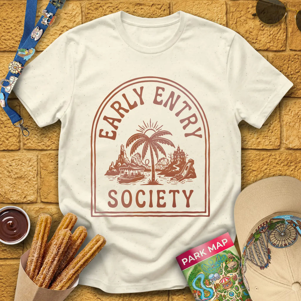 Early Entry Society [Tropic] T-Shirt for Theme Park Fans (Natural)