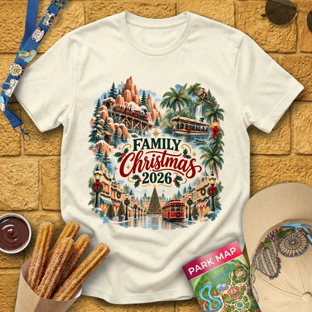 Family Christmas 2026 [Water] T-Shirt for Theme Park Fans (Natural)