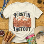 First In Last Out [Retro] T-Shirt for Theme Park Fans (Natural)