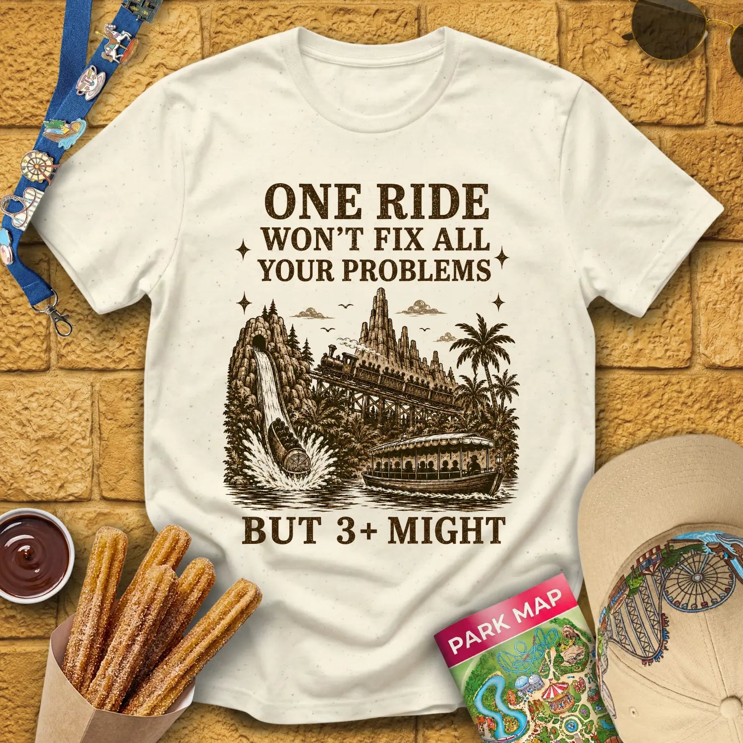 Fix Your Problems [MidCen] T-Shirt for Theme Park Fans (Natural)