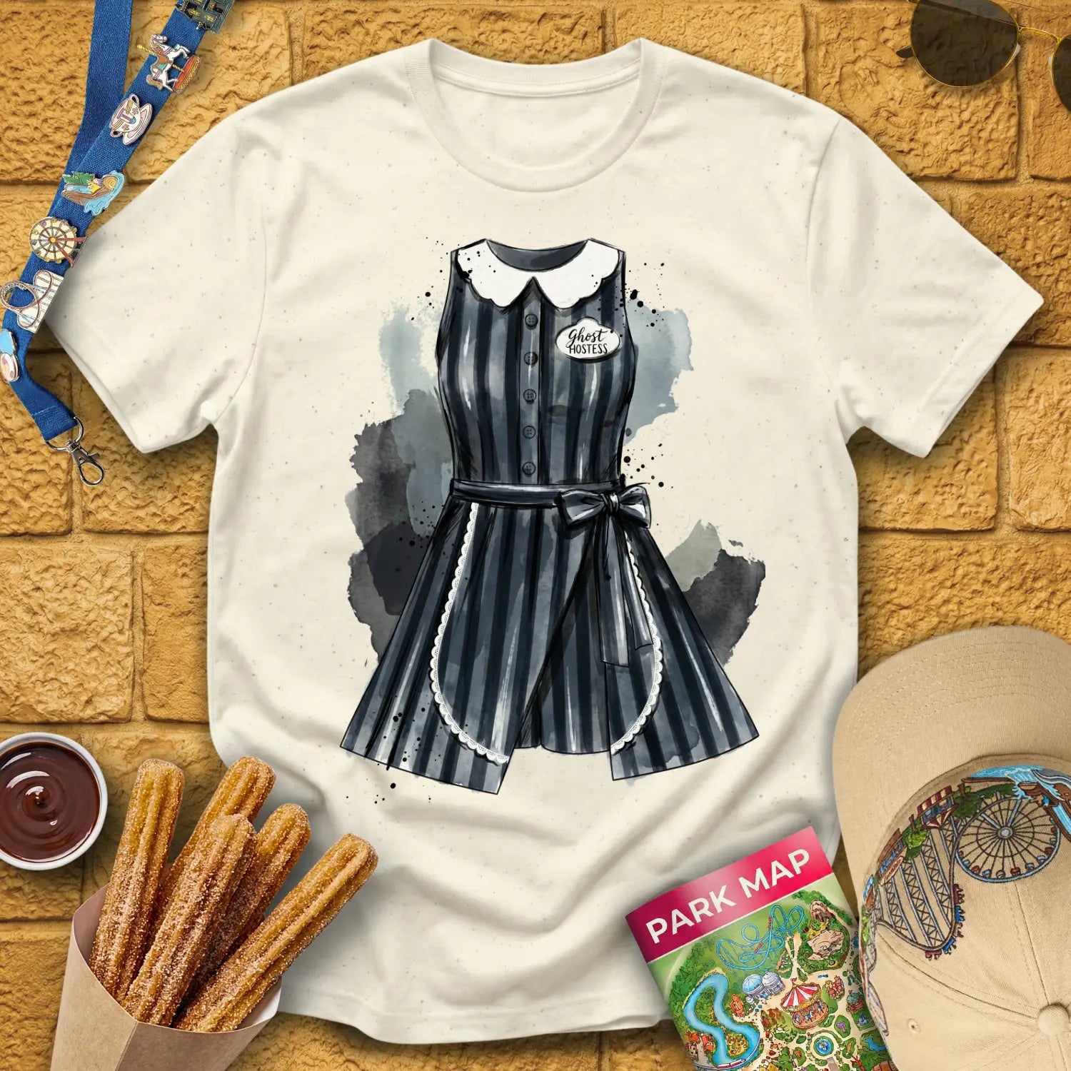 Ghost Hostess Dress [Artsy] T-Shirt for Theme Park Fans (Natural)