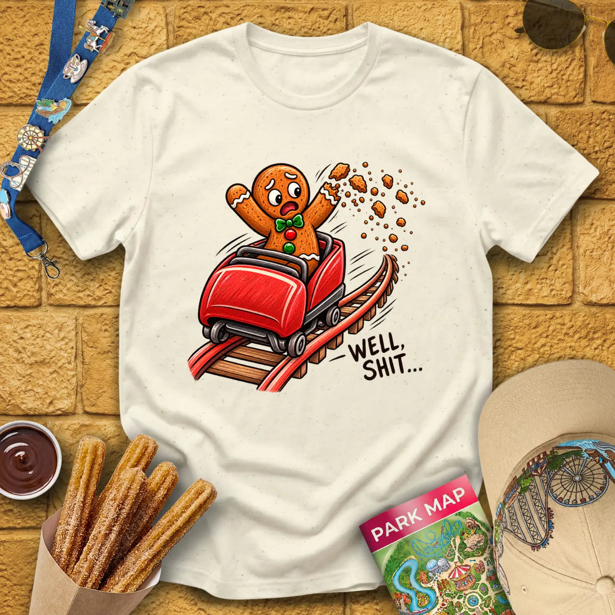 Gingerbread Man Fail [Crayon] T-Shirt for Theme Park Fans (Natural)