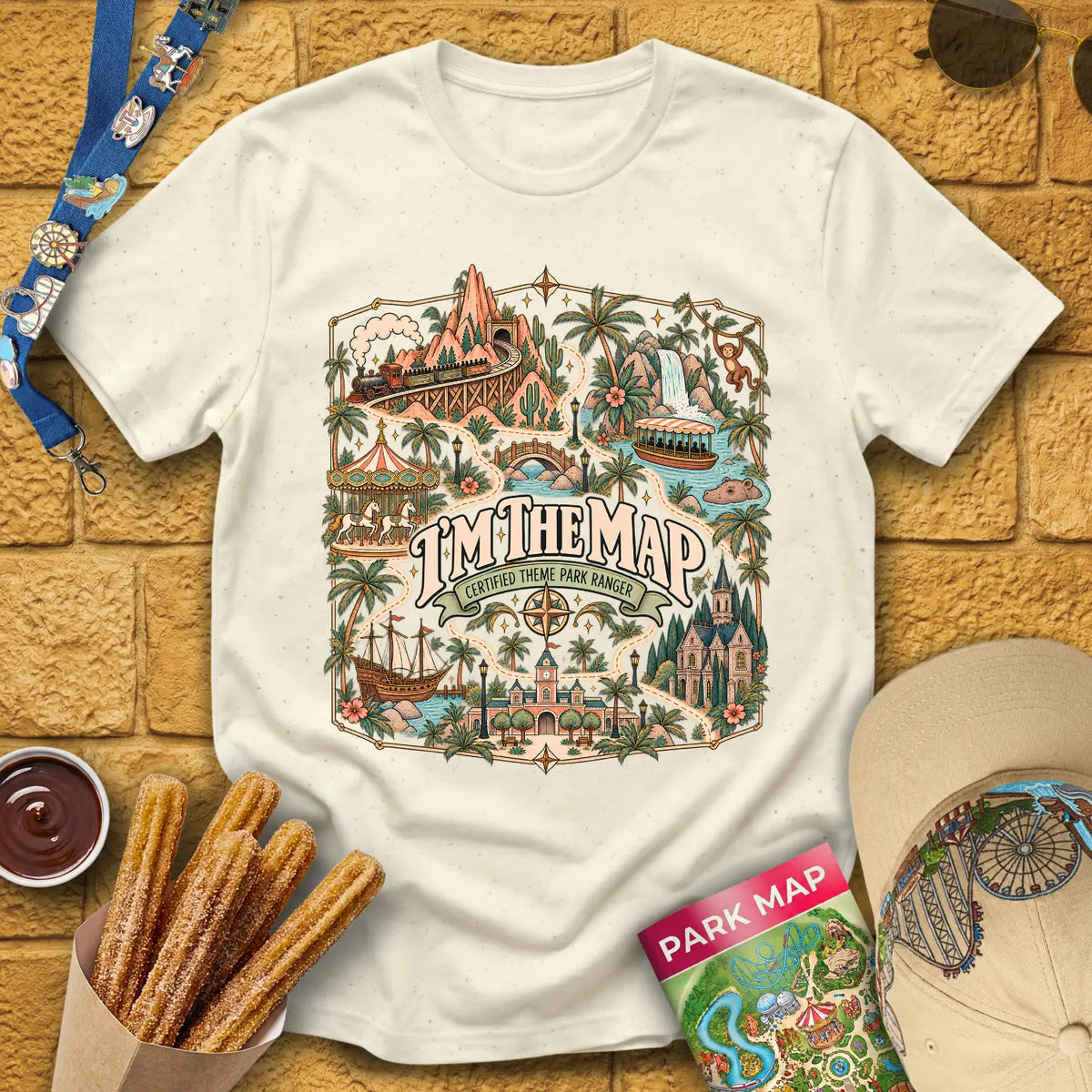 I'm The Map [Boho] T-Shirt for Theme Park Fans (Natural)