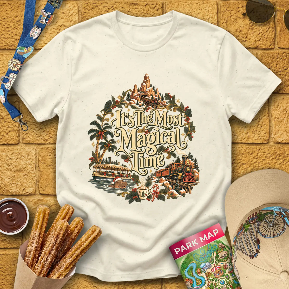 Magical Time Collage [Boho] T-Shirt for Theme Park Fans (Natural)