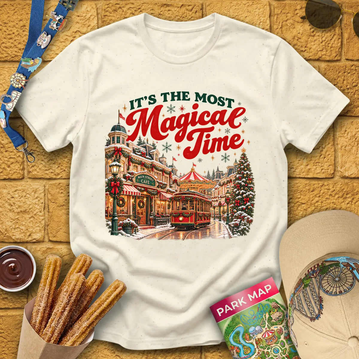Magical Time Street [Retro] T-Shirt for Theme Park Fans (Natural)
