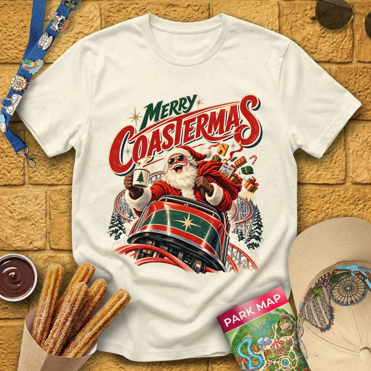 Merry Coastermas [50s] T-Shirt for Theme Park Fans (Natural)