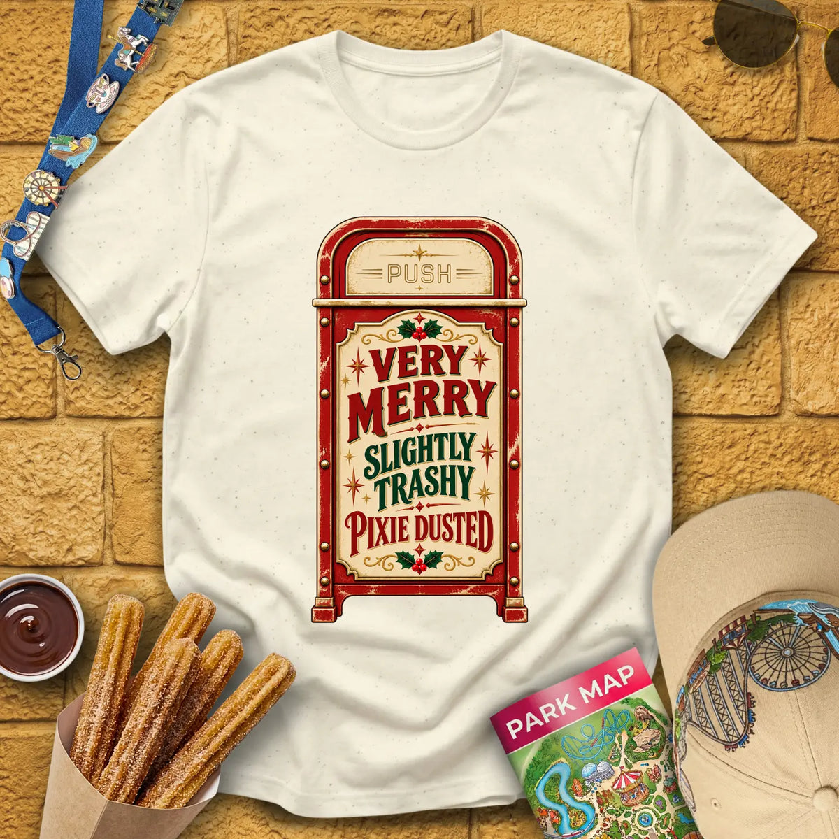 Merry & Trashy [Retro] T-Shirt for Theme Park Fans (Natural)