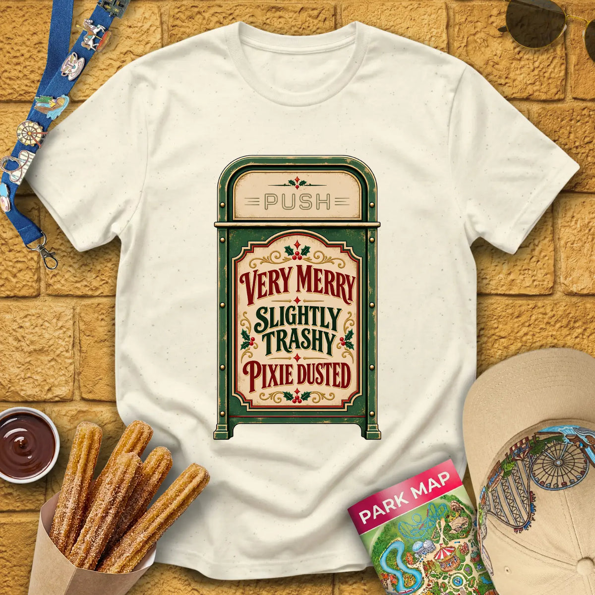 Merry & Trashy [Vintage] T-Shirt for Theme Park Fans (Natural)