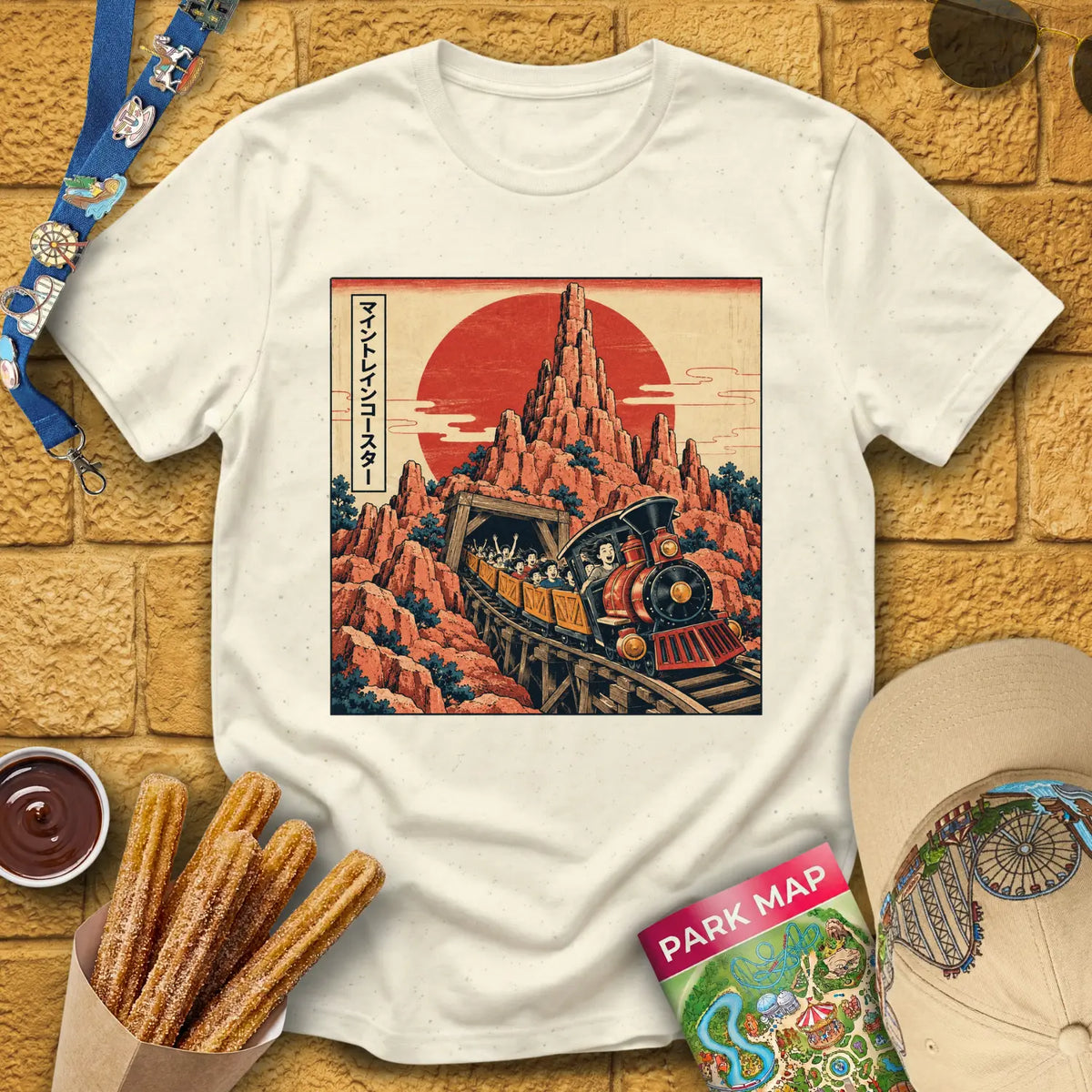 Mine Train [Japanese] T-Shirt for Theme Park Fans (Natural)
