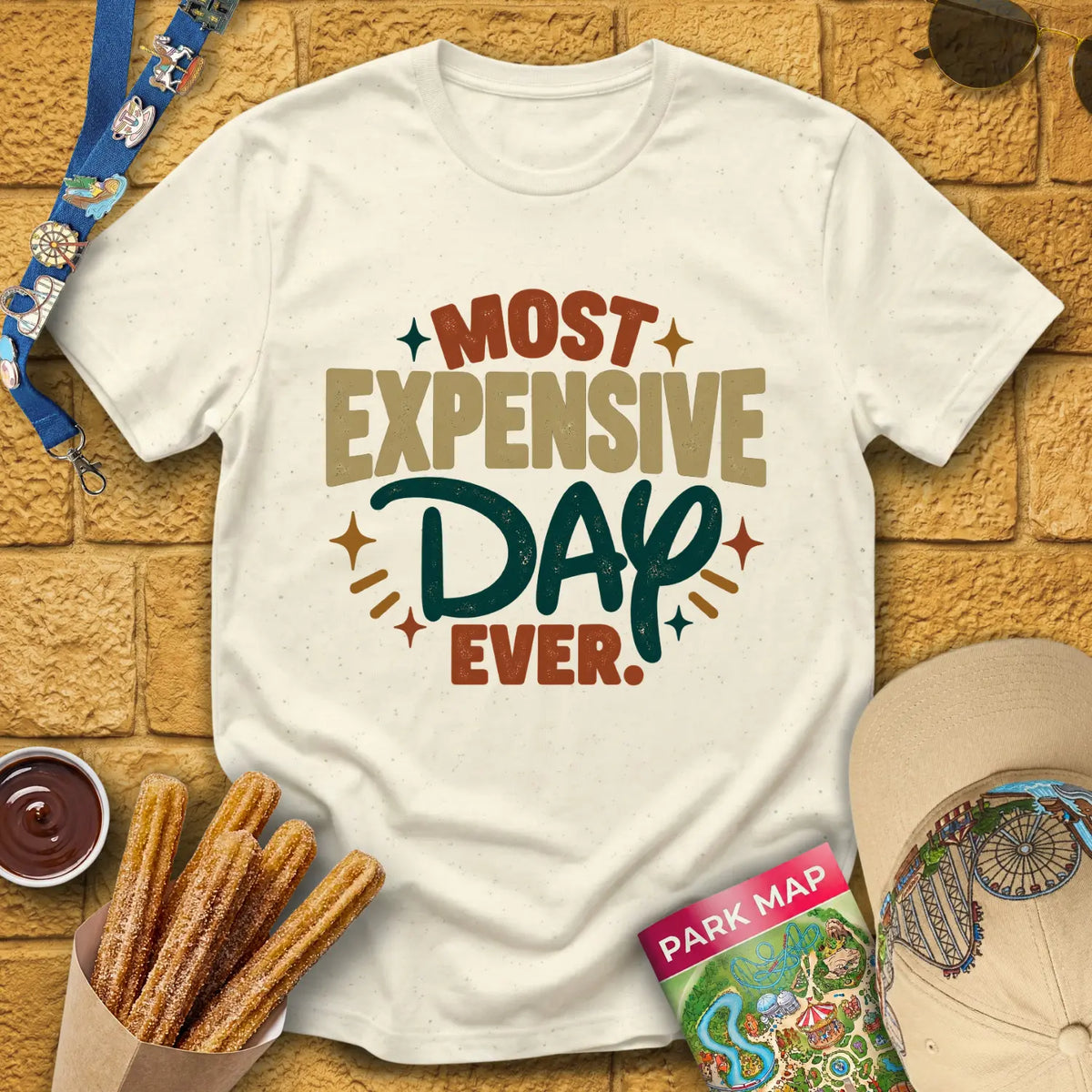 Most Expensive Day [Bold] T-Shirt for Theme Park Fans (Natural)