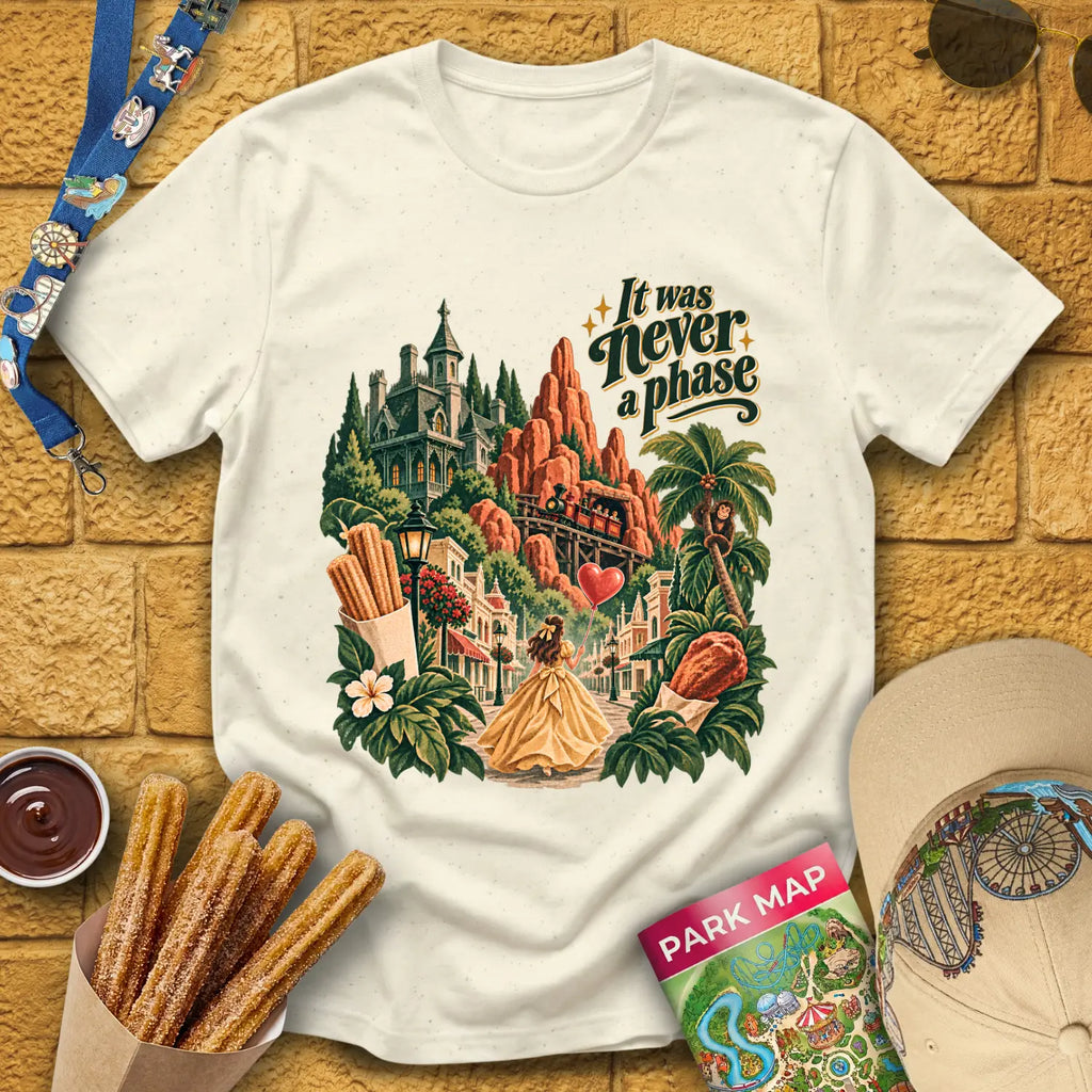 Never A Phase [VintPoster] T-Shirt for Theme Park Fans (Natural)