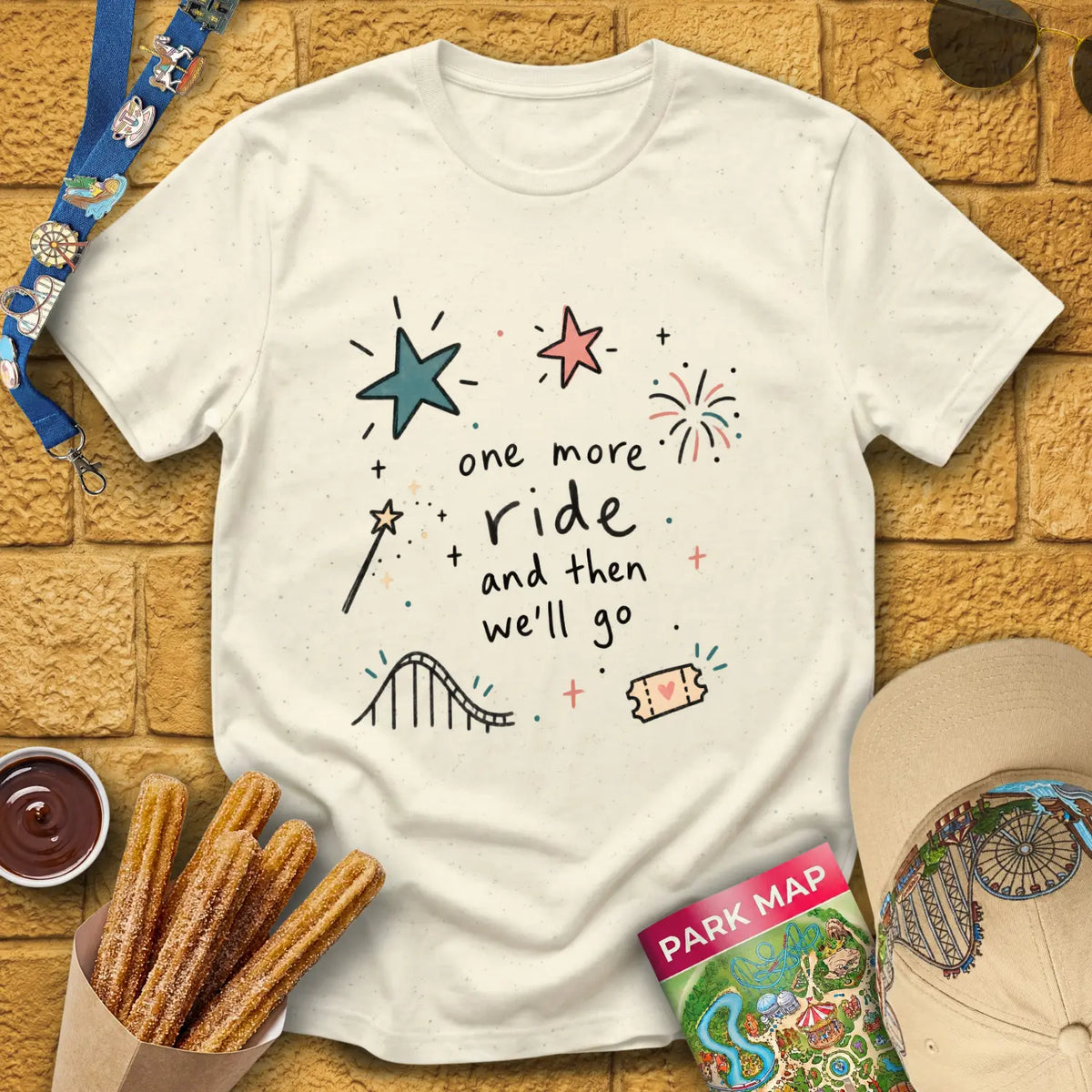 One More Ride [Doodle] T-Shirt for Theme Park Fans (Natural)