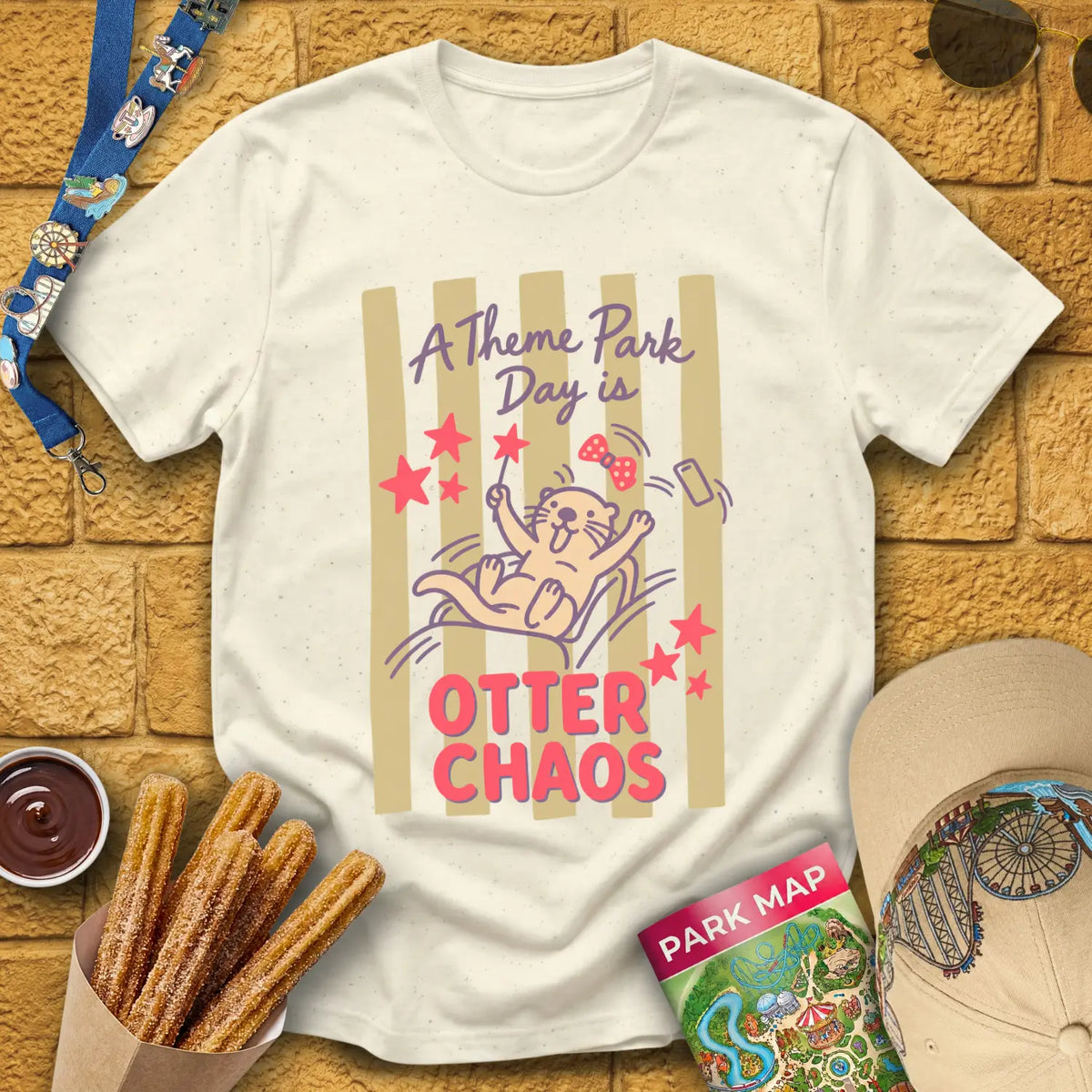 Otter Chaos [Cutesy] T-Shirt for Theme Park Fans (Natural)