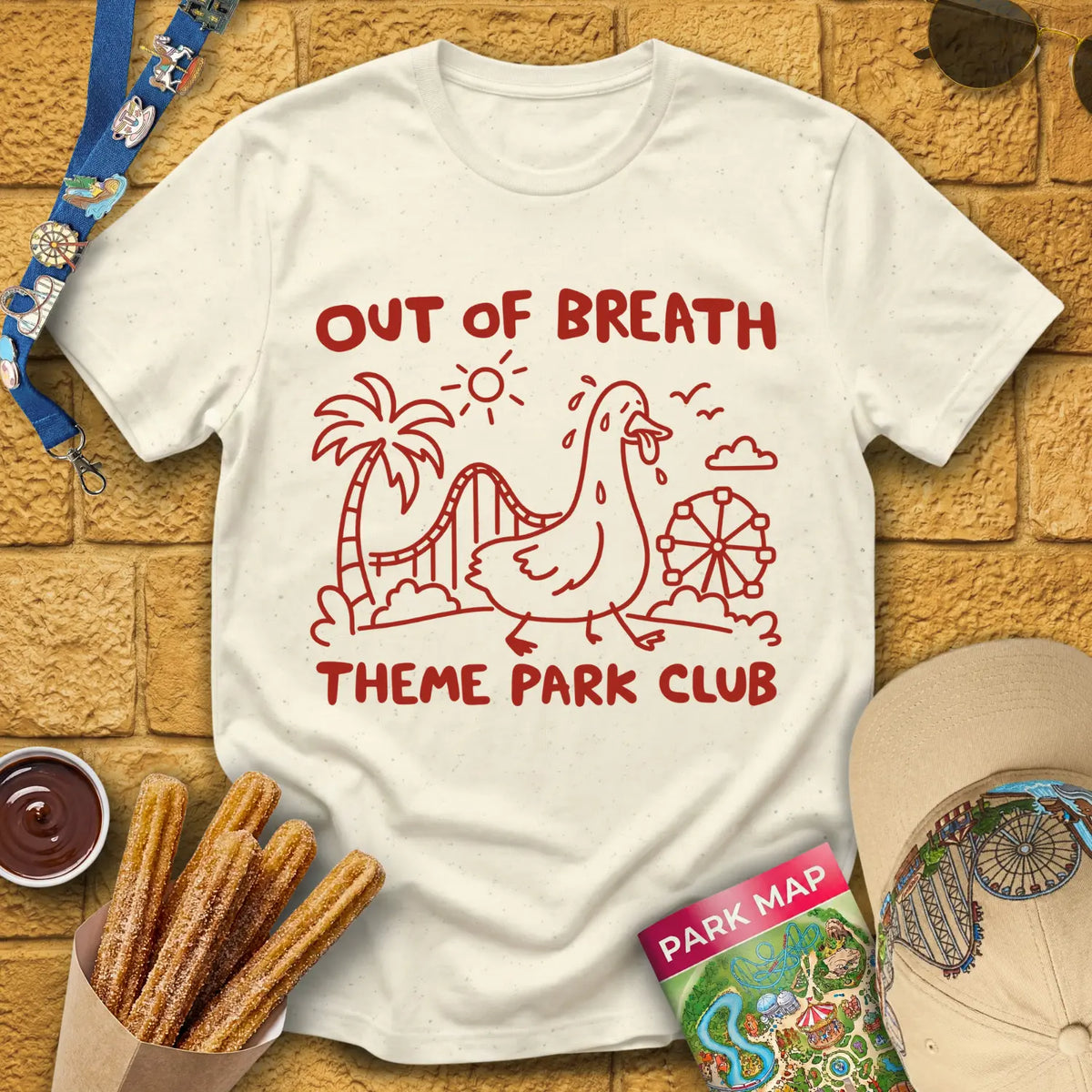 Out Of Breath [Doodle] T-Shirt for Theme Park Fans (Natural)