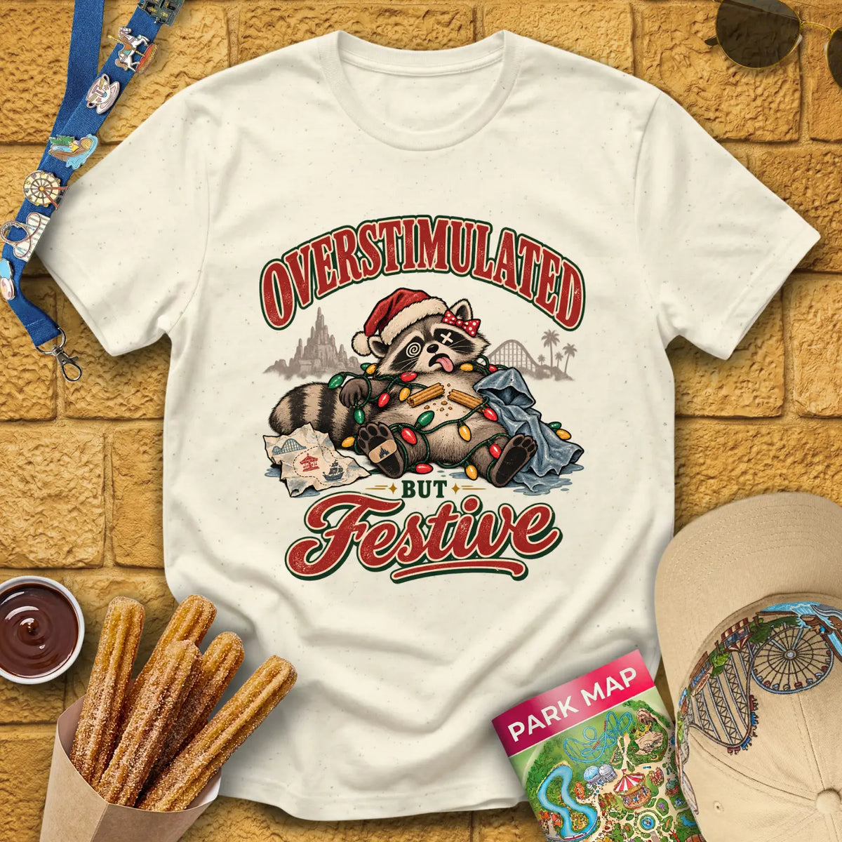 Overstimulated By Xmas [50s] T-Shirt for Theme Park Fans (Natural)