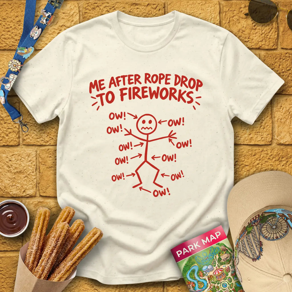 OW! Me After... [Sketch] T-Shirt for Theme Park Fans (Natural)