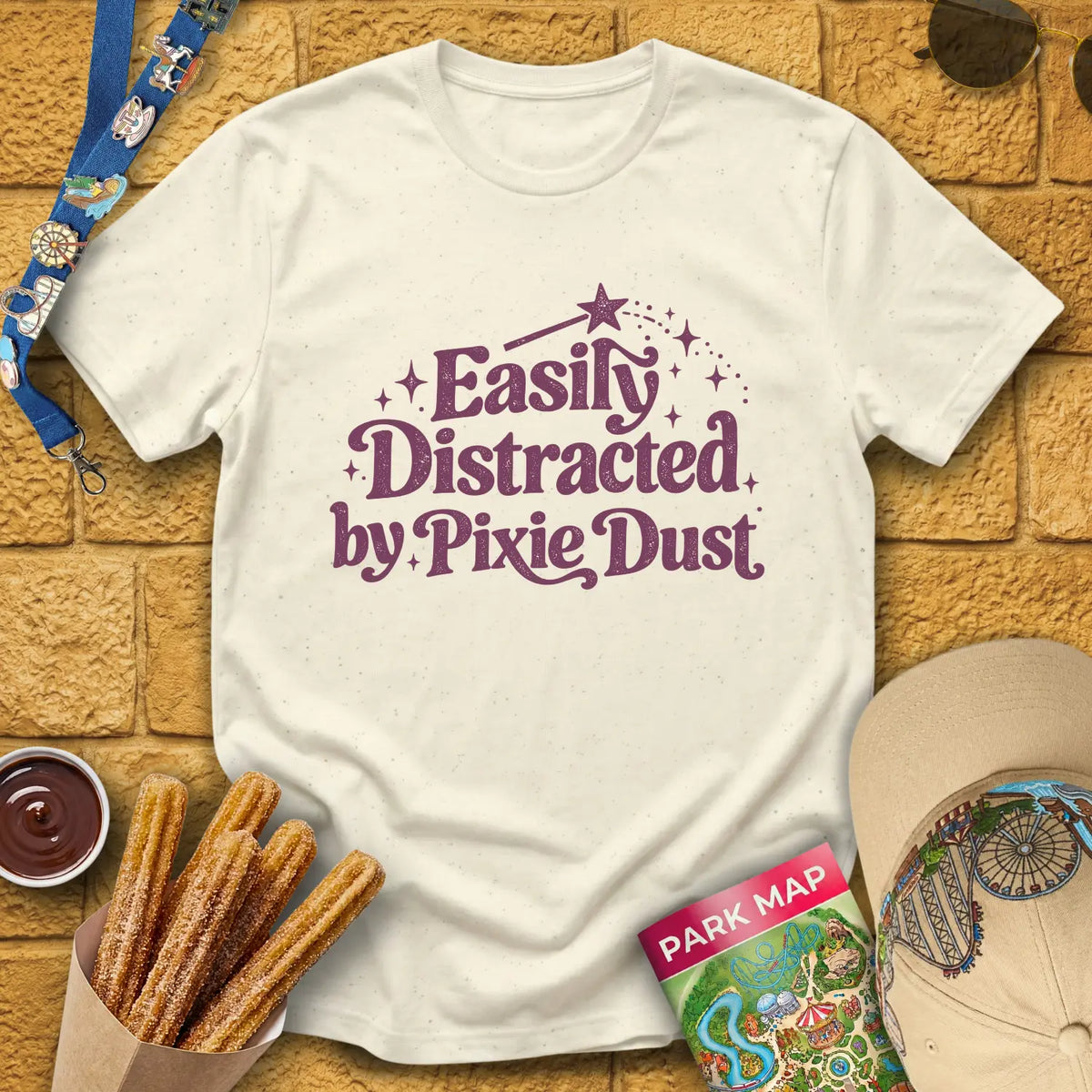 Pixie Dust Distracted [Artsy] T-Shirt for Theme Park Fans (Natural)