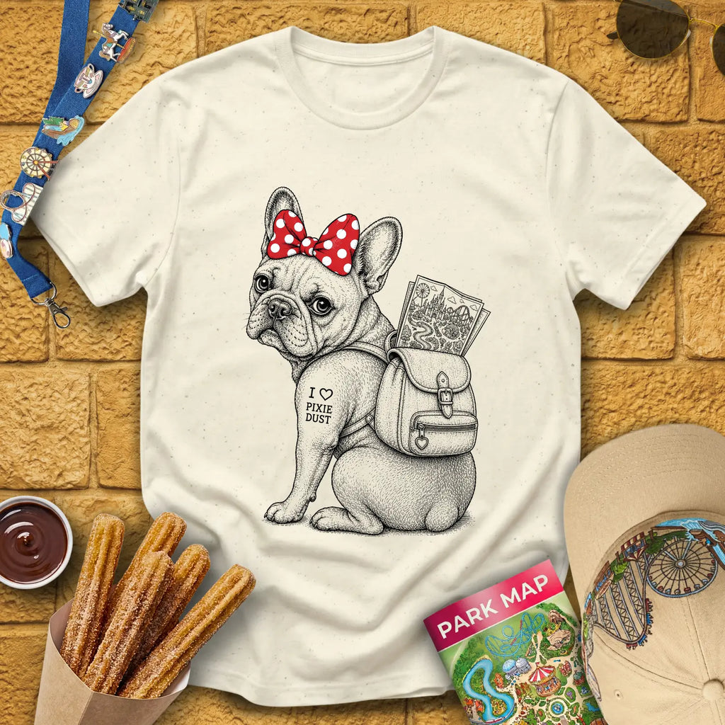 Pixie Dust Frenchie [Woodcut] T-Shirt for Theme Park Fans (Natural)