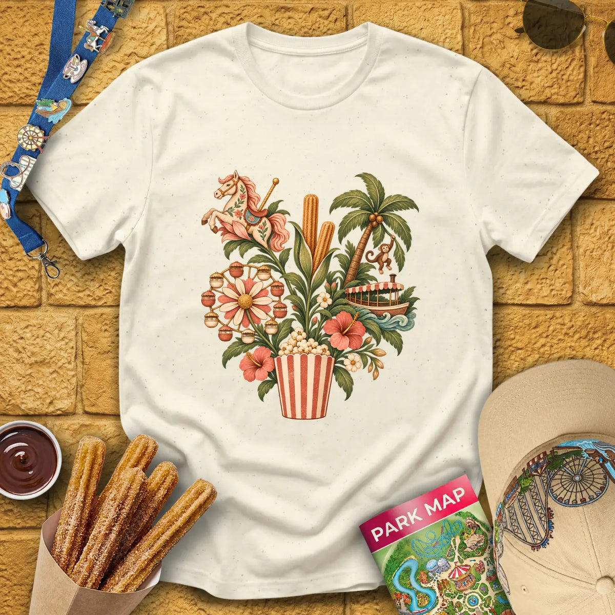 Popcorn Park Plant [Boho] T-Shirt for Theme Park Fans (Natural)
