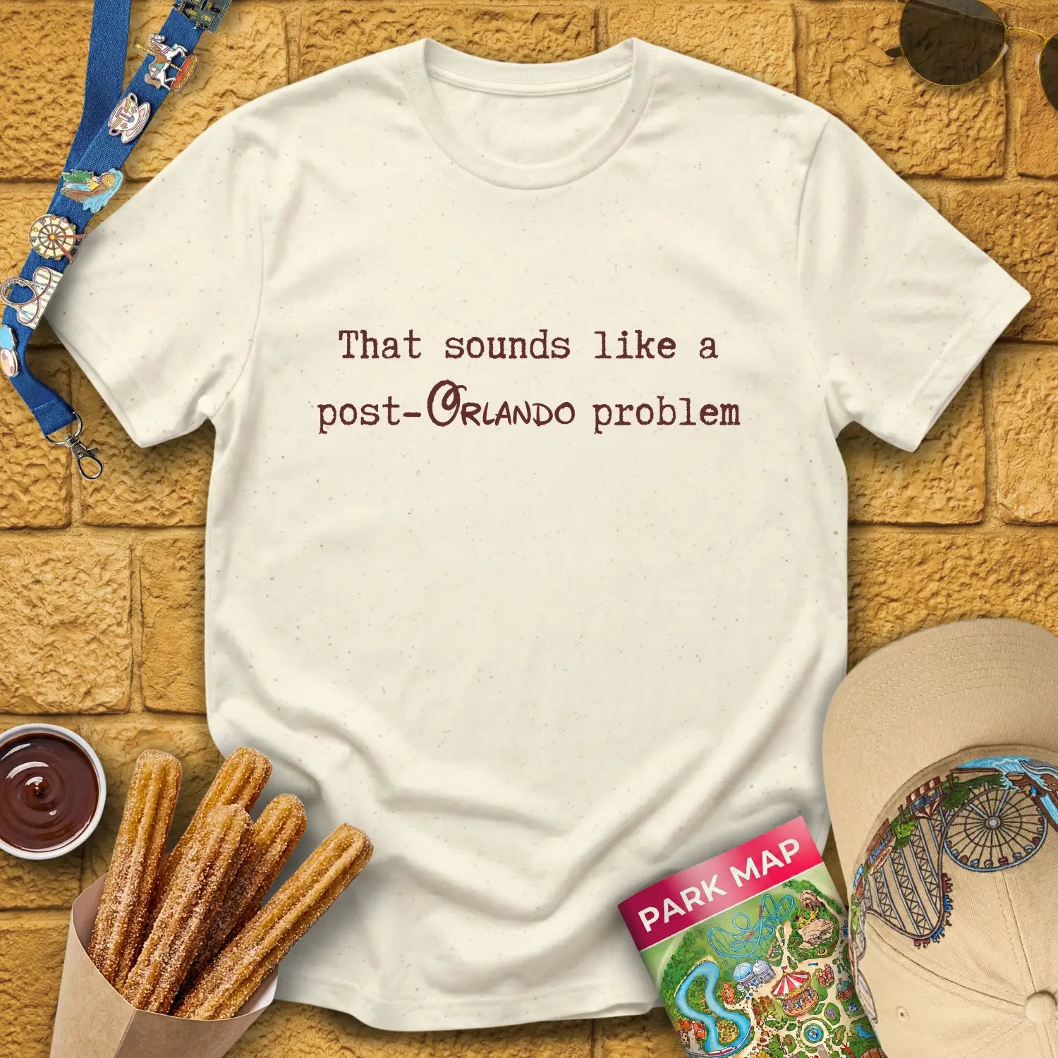 Post-Orlando Problem [Typed] T-Shirt for Theme Park Fans (Natural)